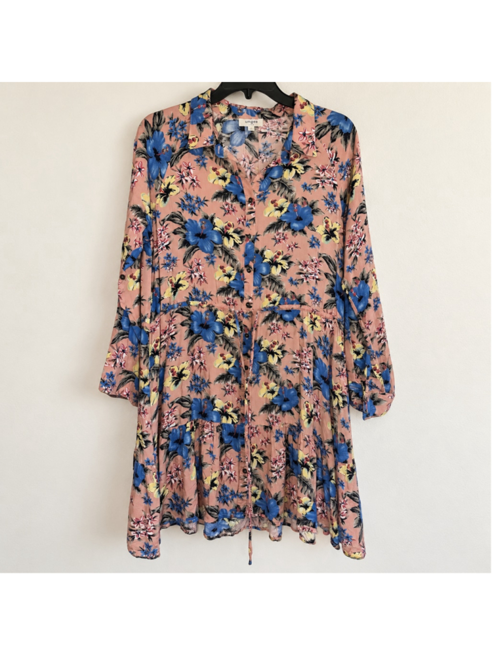 Umgee Floral Button Front Ruffle Hem Dress Size Small